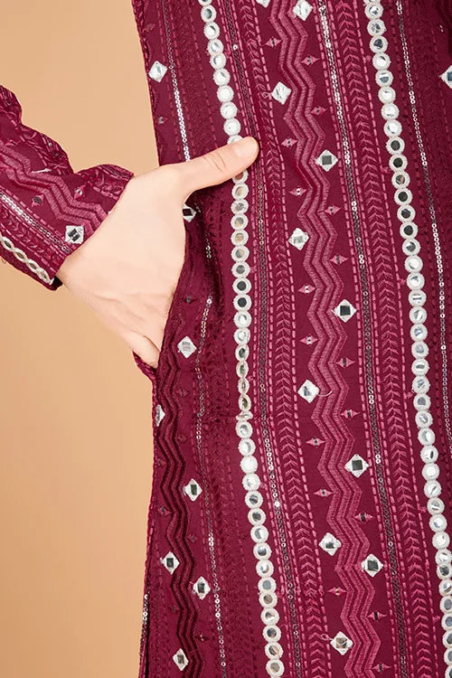 Maroon Traditional Look Ethnic Wear Kurta For Men