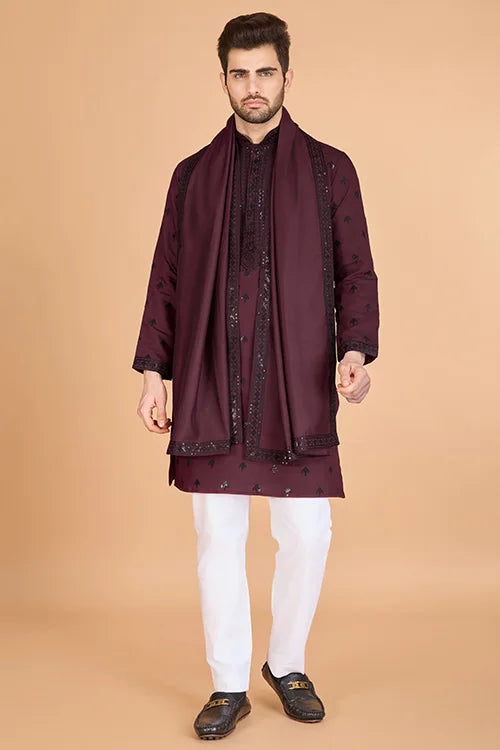 Designer Maroon Viscose Silk Kurta For Men Online