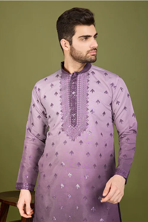 Designer Men's Omber Purple Kurta In Viscose Silk