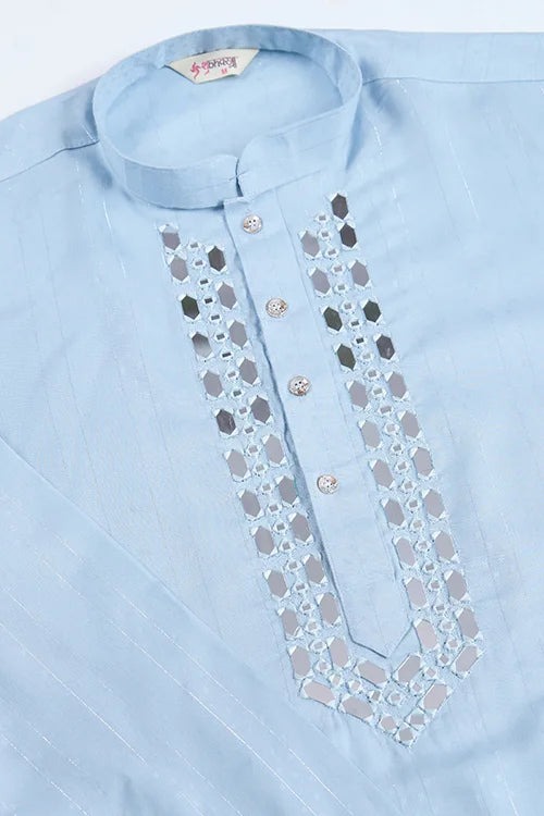 Sky Mirror Work Kurta For Men - Designer Wear
