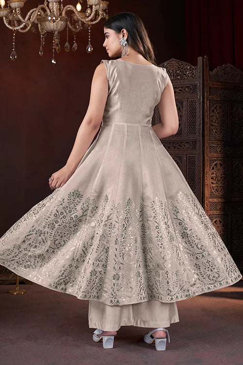 Ethnic Wear Special Off White Roman Silk Salwar Suit