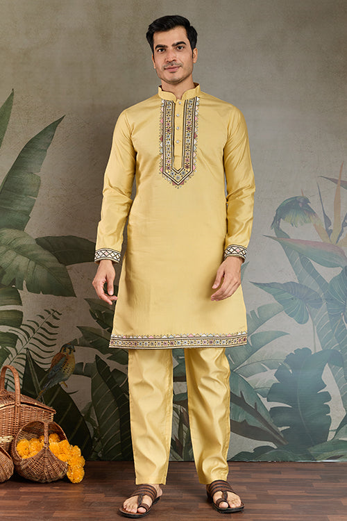 Haldi Special Yellow Kurta Pajama With Open Jacket For Men