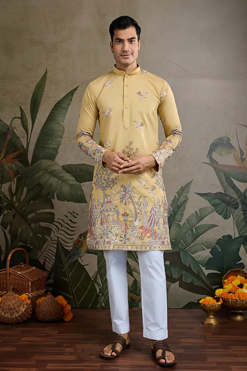 Traditional Yellow Wedding Designer Kurta For Men