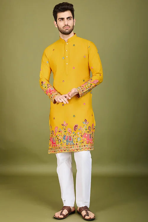 Men’s Yellow Kurta Perfect For Haldi & Mehendi