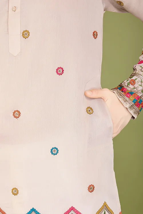 Designer Ivory Viscose Silk Men's Kurta Collection