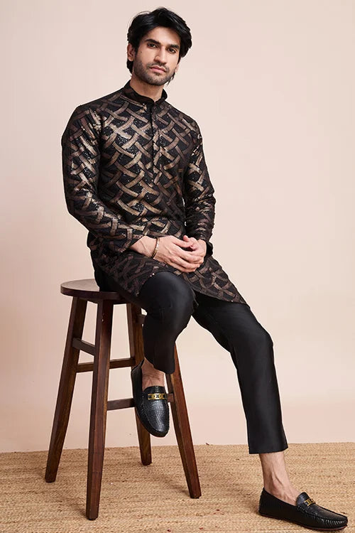 Stylish Black Silk Kurta For Special Occasions