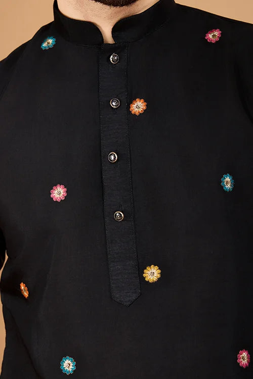 Black Viscose Silk Men's Designer Kurta Online