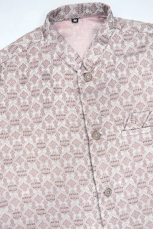 Ivory Roman Silk Kurta With Jacquard Koti Jacket