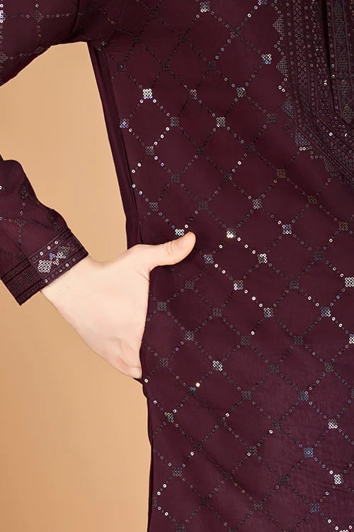 Designer Maroon Viscose Silk Men's Kurta Online