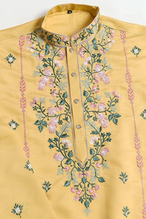 Embroidered Yellow Kurta For Men Wear