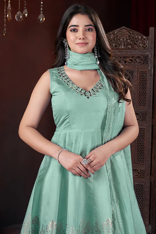 Pista Color Roman Silk Foil Printed Festival Salwar Suit