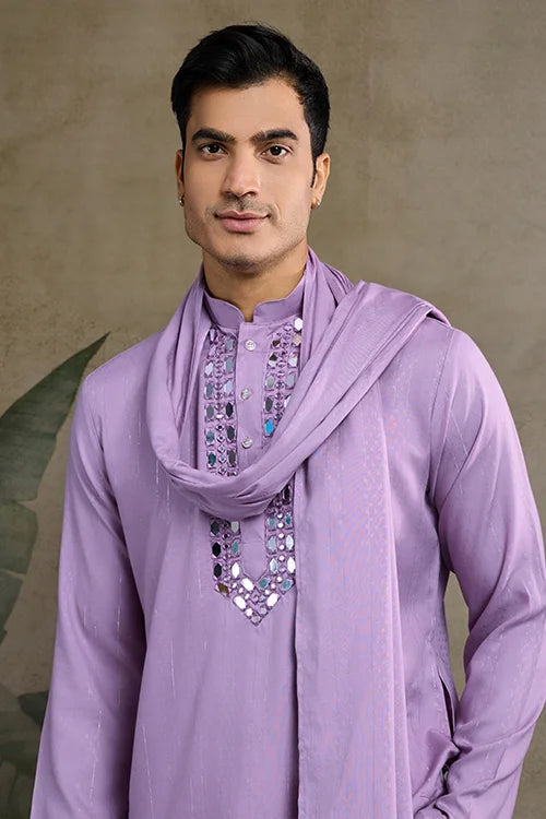 Dusty Pink Designer Men's Kurta With Real Mirror Work