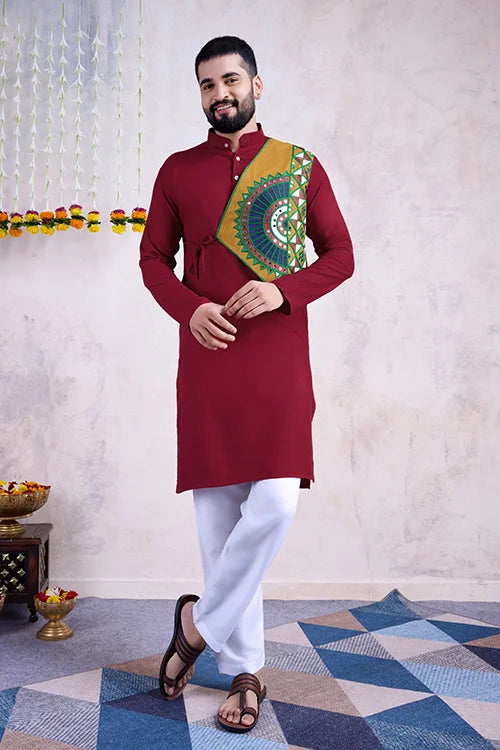 Maroon Color Ready To Wear Traditional Kurta For Mens Wear