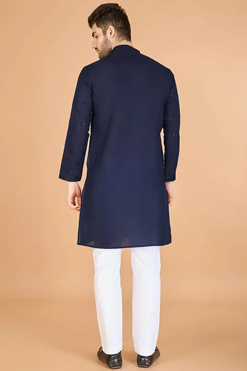 Elegant Navy Viscose Silk Kurta With Sequins