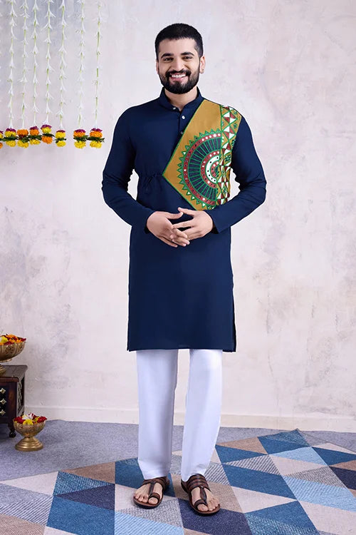 Navy Color Ready To Wear Traditional Kurta For Mens Wear