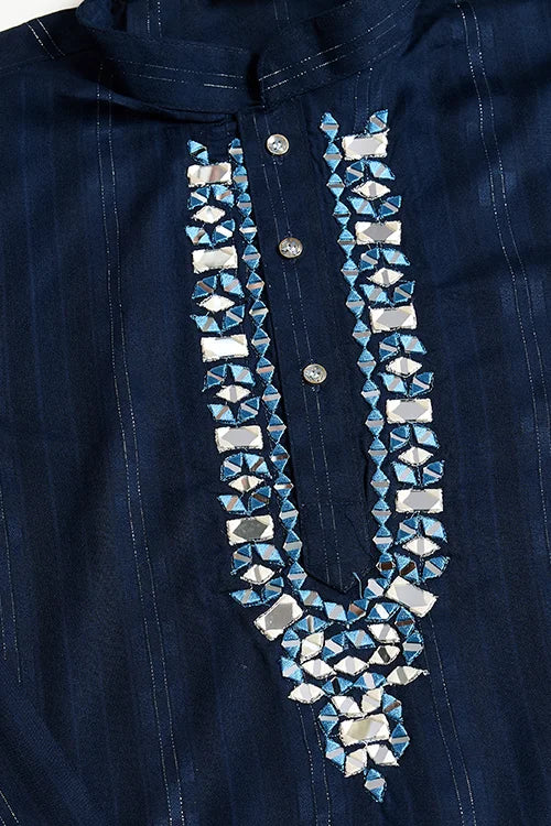 Elegant Navy Blue Mens Wear Kurta Set with Dupatta