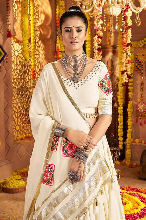 White Navratri Ghagra Choli Design For Women