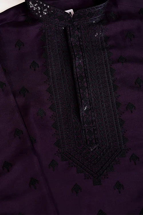 Stylish Purple Kurta For Men With Thread Work Design