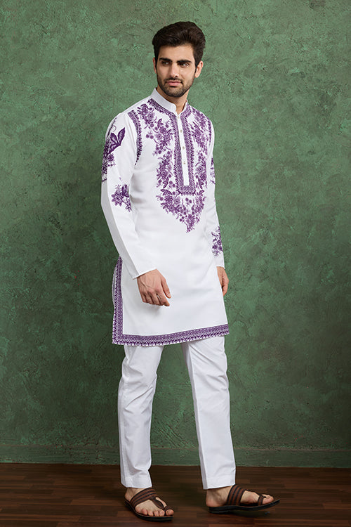 Purple Color Digital Printed Gents Kurta Pyjama
