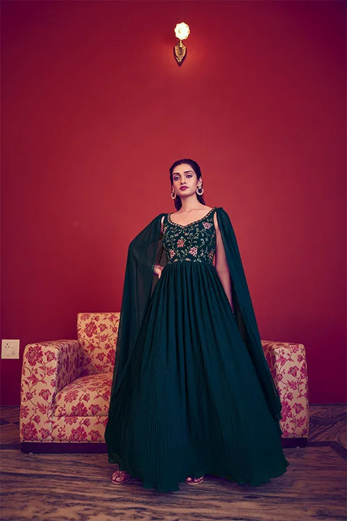 Teal Blue Ready To Wear Exclusive Traditional Look Embroidered Gown