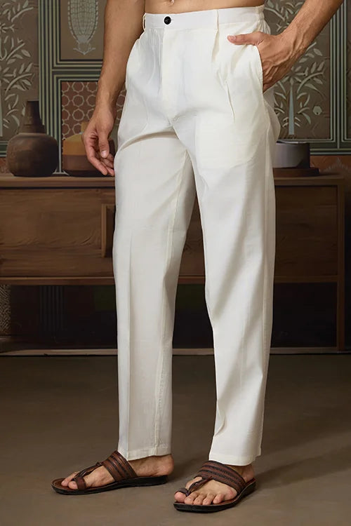 Ethnic White Embroidered Koti Kurta Set for Men