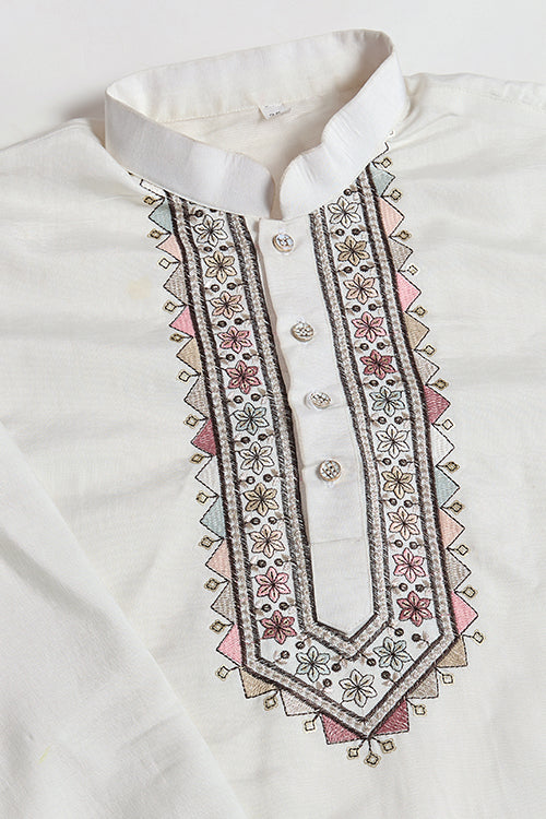White Open Koti Style Full Kurta Pajama Set For Men