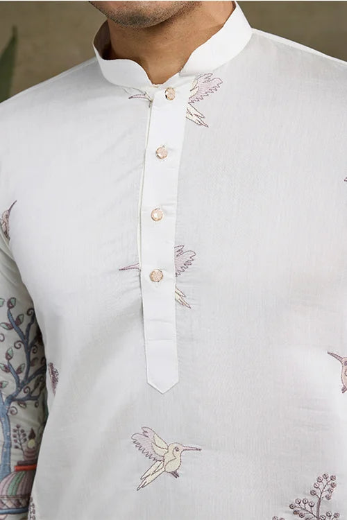 Premium White Viscose Silk Party Wear Kurta For Men