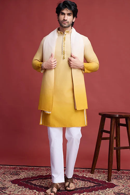Stylish Designer Men’s Kurta Set With Real Mirror Work