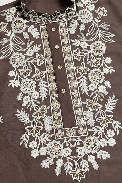 Wedding Functions Chocolate Gray Embroidered Kurta