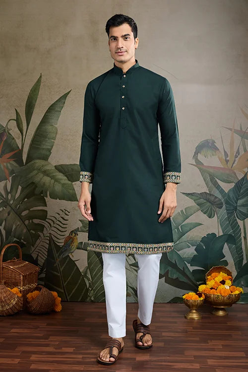 Stylish Green Men's Kurta Koti Set – Elegant & Trendy
