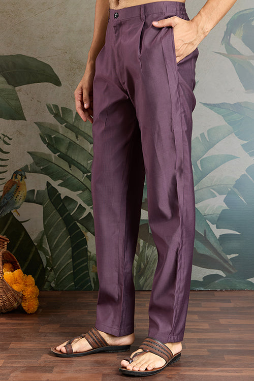 Traditional Rust Purple Kurta Pajama With Stylish Open Jacket