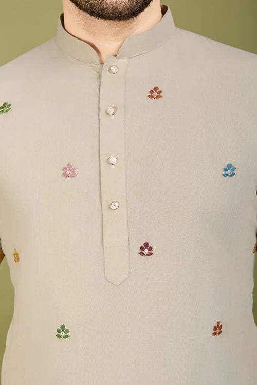 Premium Beige Kurta With Embroidery Wedding Look For Mens Wear