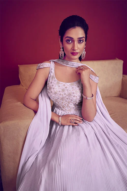 Lavender Georgette Embroidered Ready To Ship Long Gown Collection