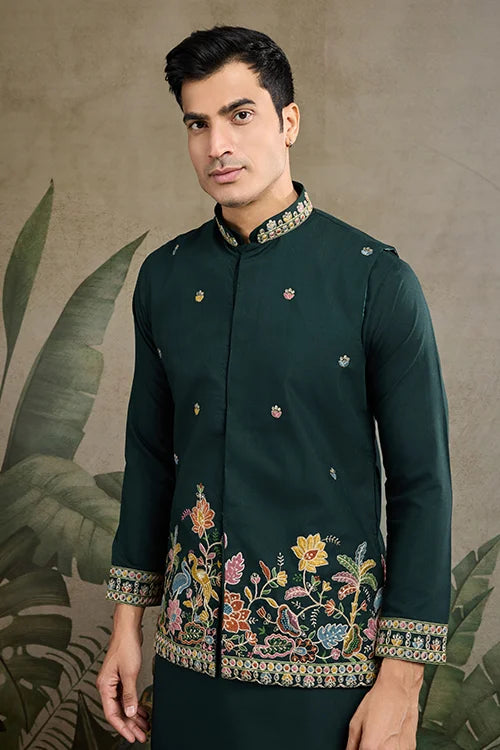 Stylish Green Men's Kurta Koti Set – Elegant & Trendy
