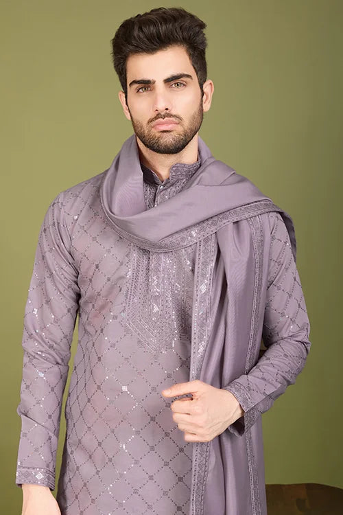 Dusty Peach Viscose Silk Kurta Elegant Festive Wear