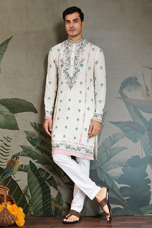 White Trending Kurta Design For Men