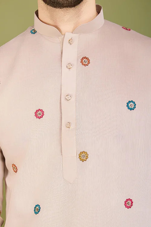 Designer Ivory Viscose Silk Men's Kurta Collection