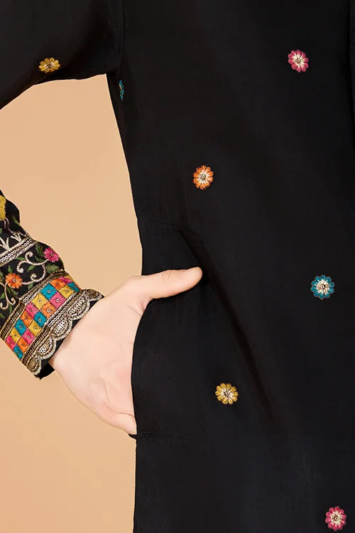 Black Viscose Silk Men's Designer Kurta Online