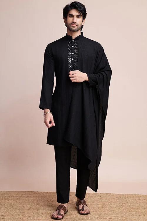 Black Viscose Designer Kurta With Pant & Dupatta
