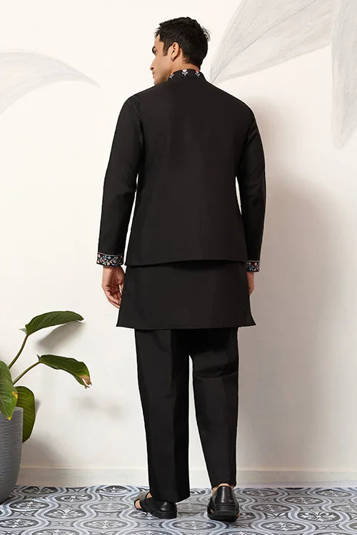Premium Wedding Black Koti Kurta Pajama for Mens Wear