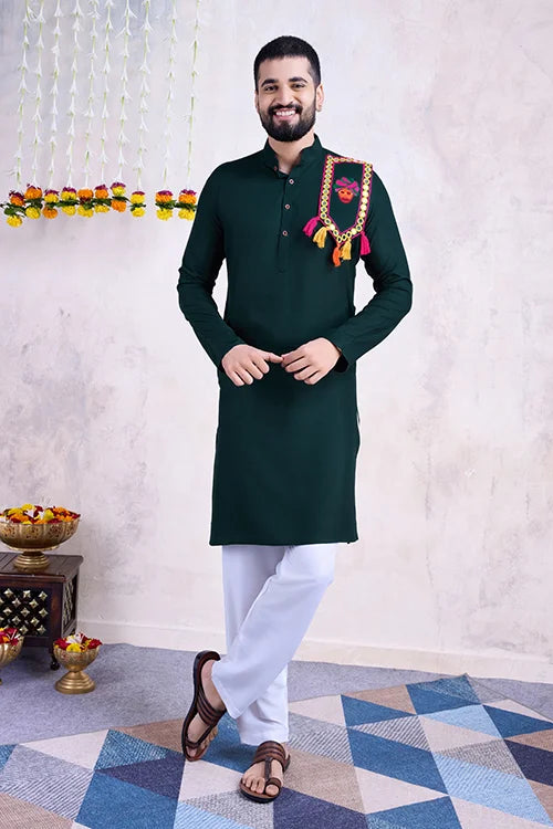Green Color Festival Wear Men's Kurta Stylish Collection