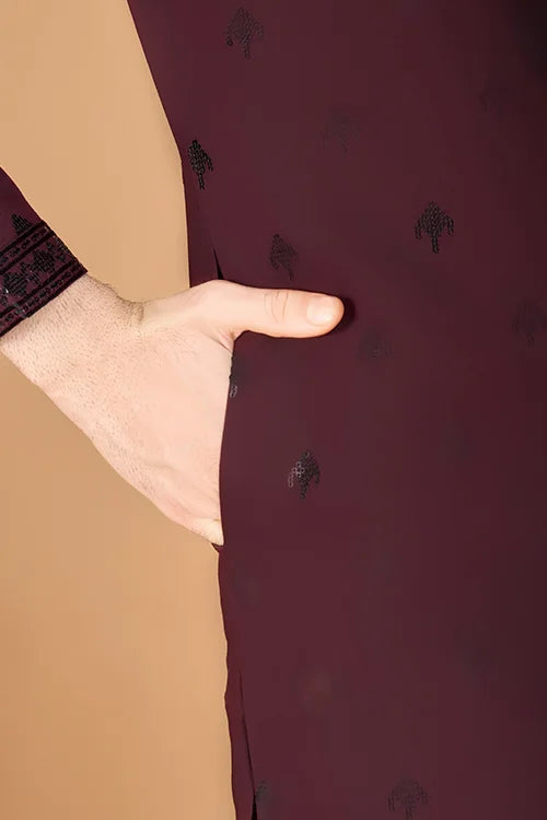 Designer Maroon Viscose Silk Kurta For Men Online