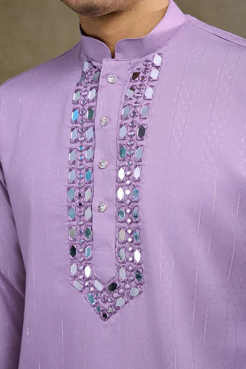 Dusty Pink Designer Men's Kurta With Real Mirror Work