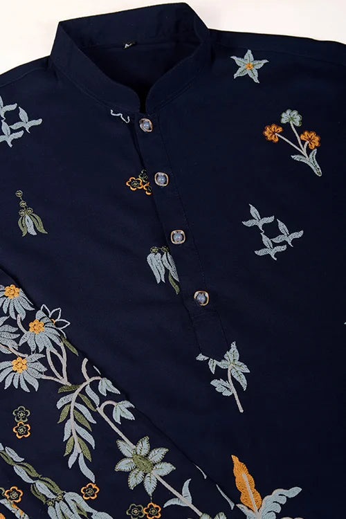 Navy Blue Traditional Look Ethnic Wear Kurta For Men