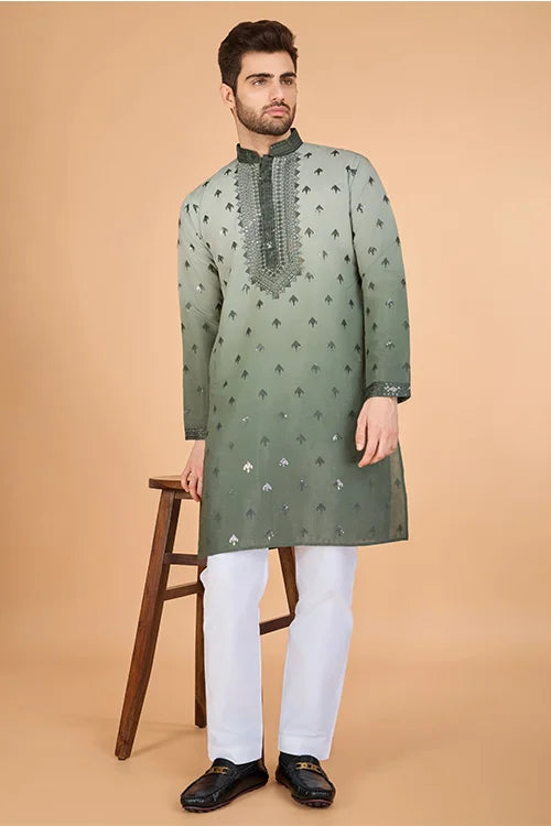 Omber Green Silk Kurta For Men | Designer Ethnic Wear