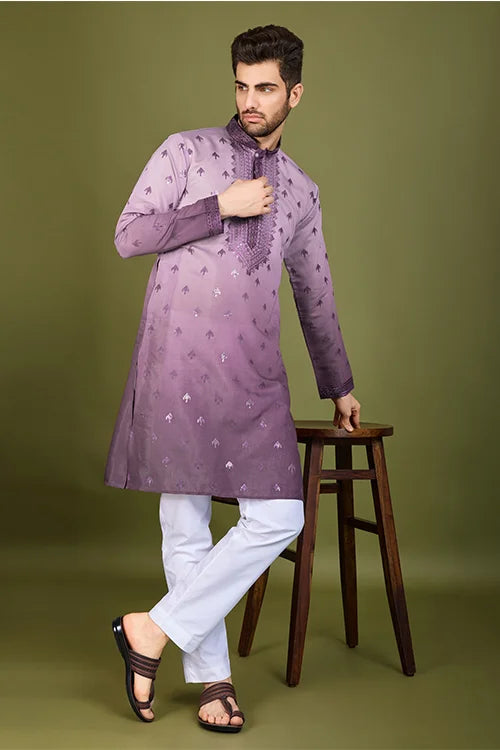 Designer Men's Omber Purple Kurta In Viscose Silk
