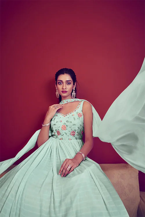 Ready To Wear Designer Wedding Sky Anarkali Long Gown Collection