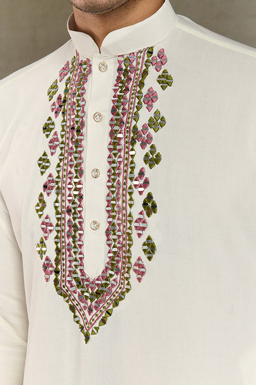 Royal White Mirror Kurta With Dupatta Set For Wedding Functions