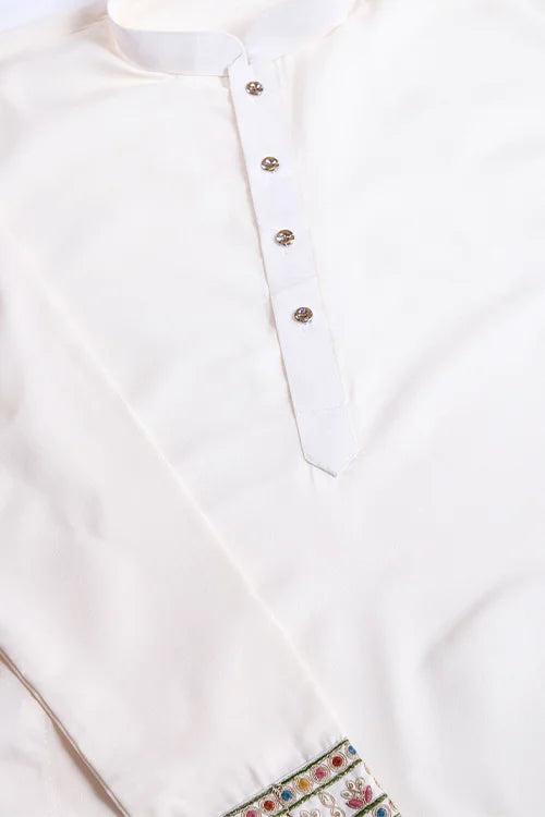Designer White Kurta With Embroidered Koti – Elegant Style