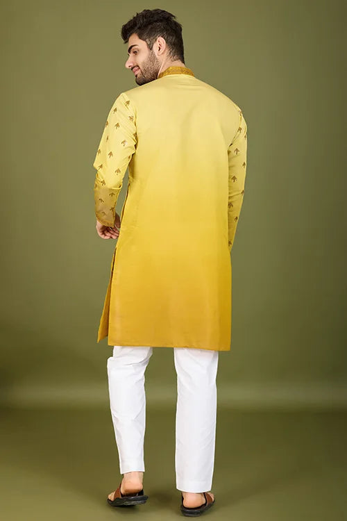 Designer Omber Yellow Viscose Silk Kurta For Men Online